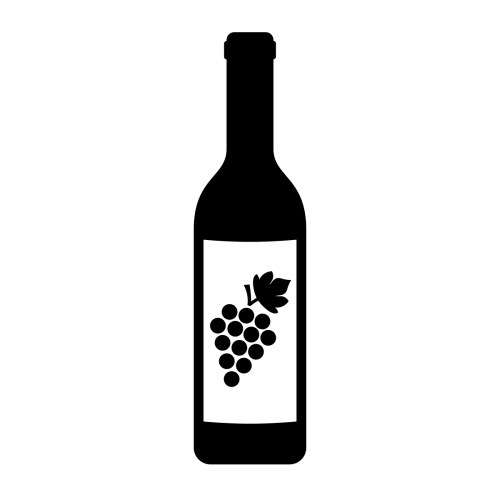 Black and white wine icon with grapes on label